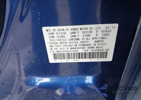2010 Honda Fit Sport from USA, damaged, VIN JHMGE8H48AC025006